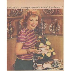 1945 Lipton Tea Sonja Henie Vintage Print Ad Skater Celebrity Beverage Advert